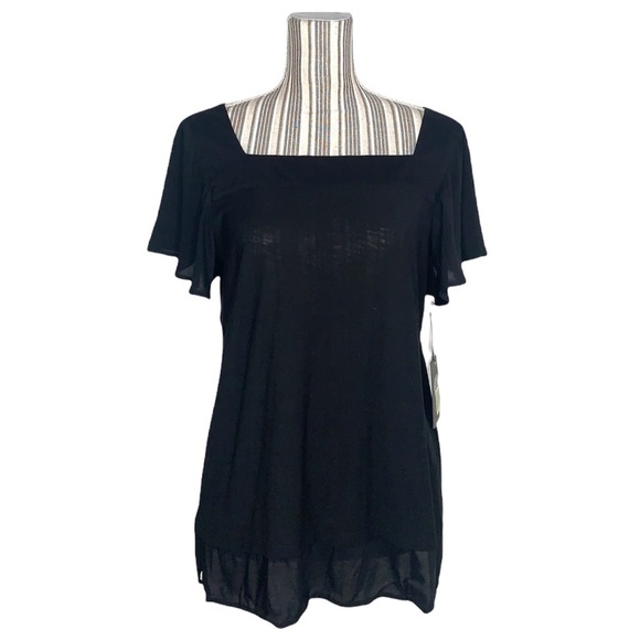 Vince Camuto Layered Look Flutter Sleeve Top - Picture 2 of 9